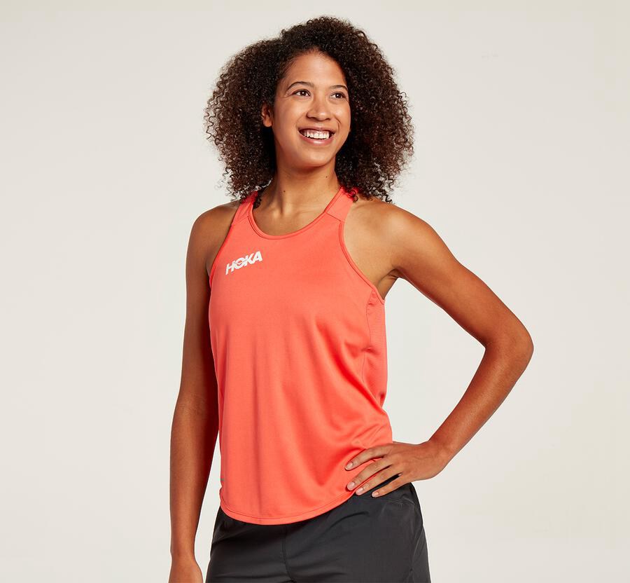 Hoka Australia One One Performance Tank - Womens Tops Orange - IRXBA-4672